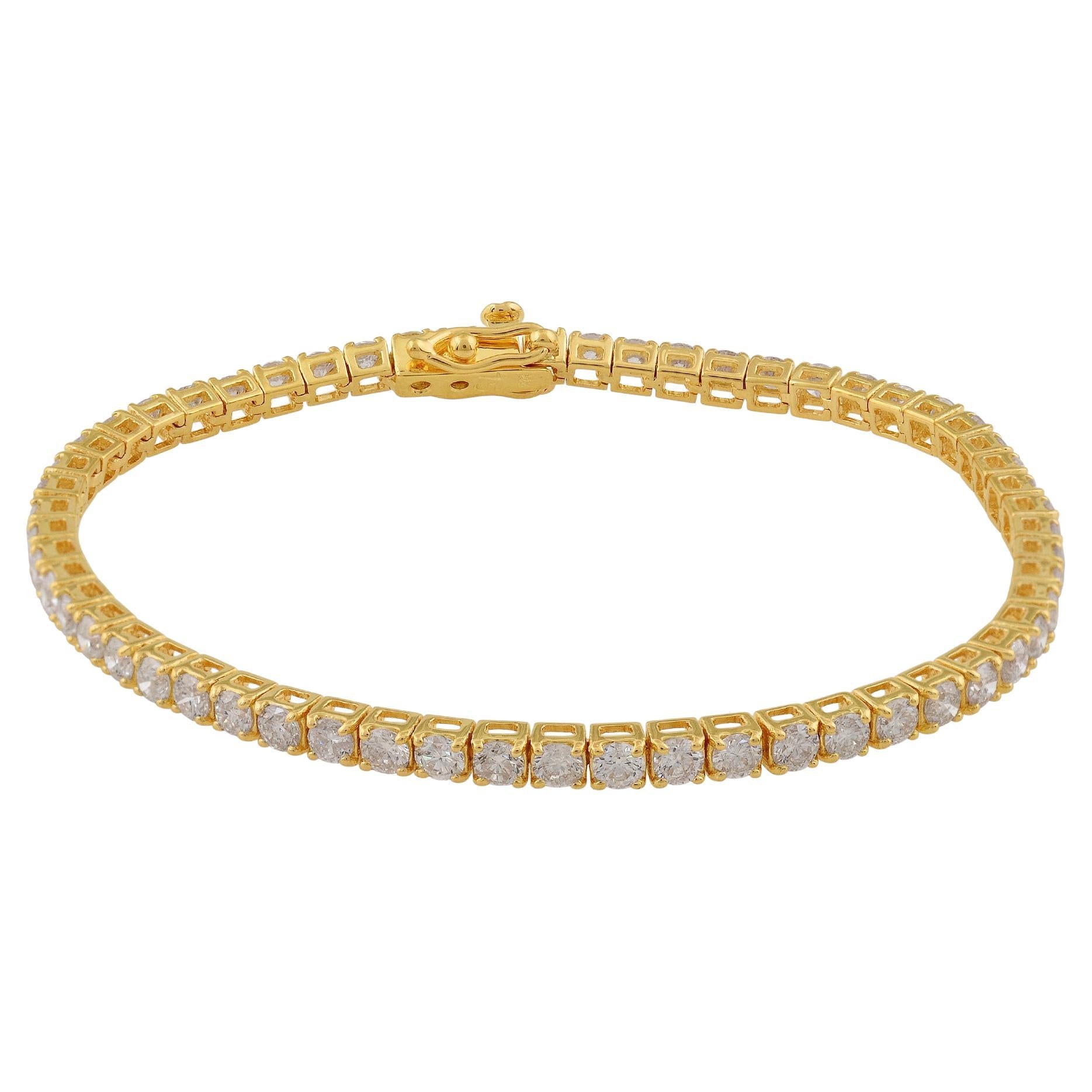 3 Carat SI Clarity HI Color Diamond Tennis Bracelet 14k Yellow Gold Fine Jewelry For Sale