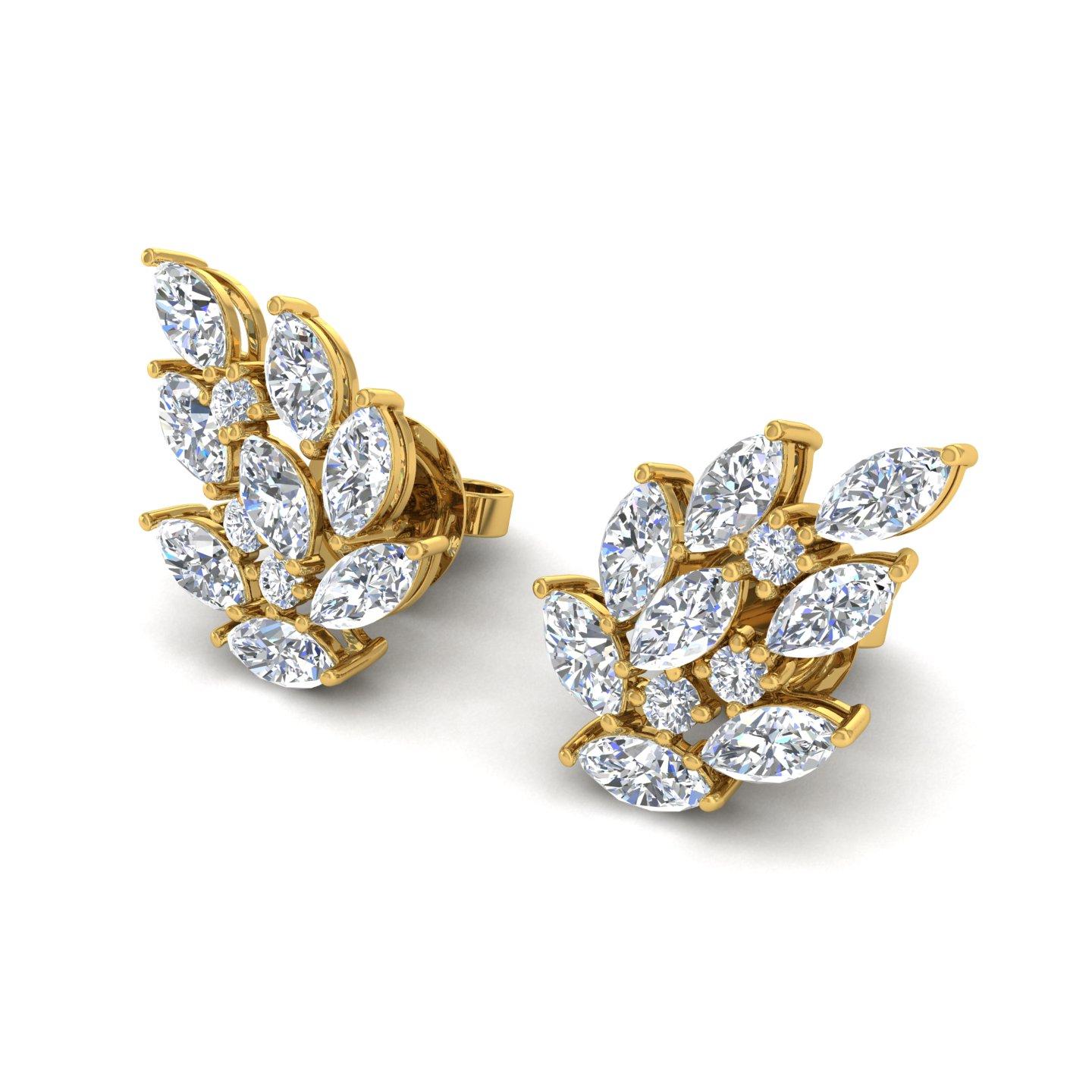 Marquise Cut 3 Carat SI Clarity HI Color Marquise Diamond Leaf Earrings 18 Karat Yellow Gold For Sale