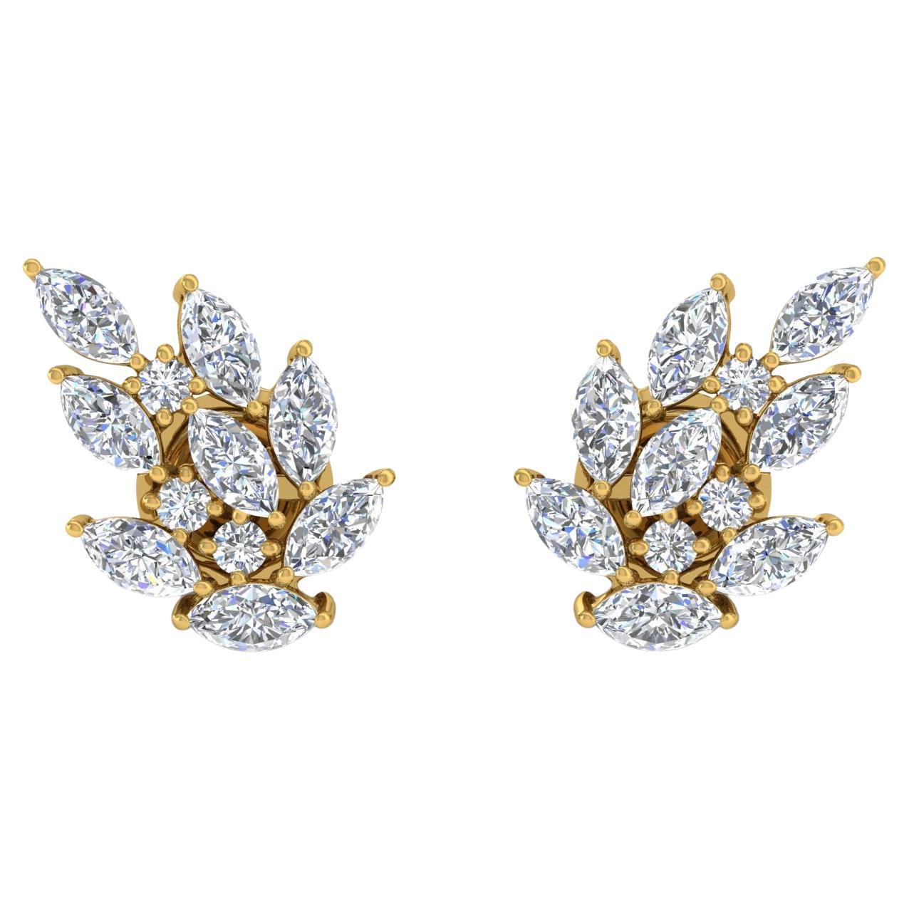 3 Carat SI Clarity HI Color Marquise Diamond Leaf Earrings 18 Karat Yellow Gold