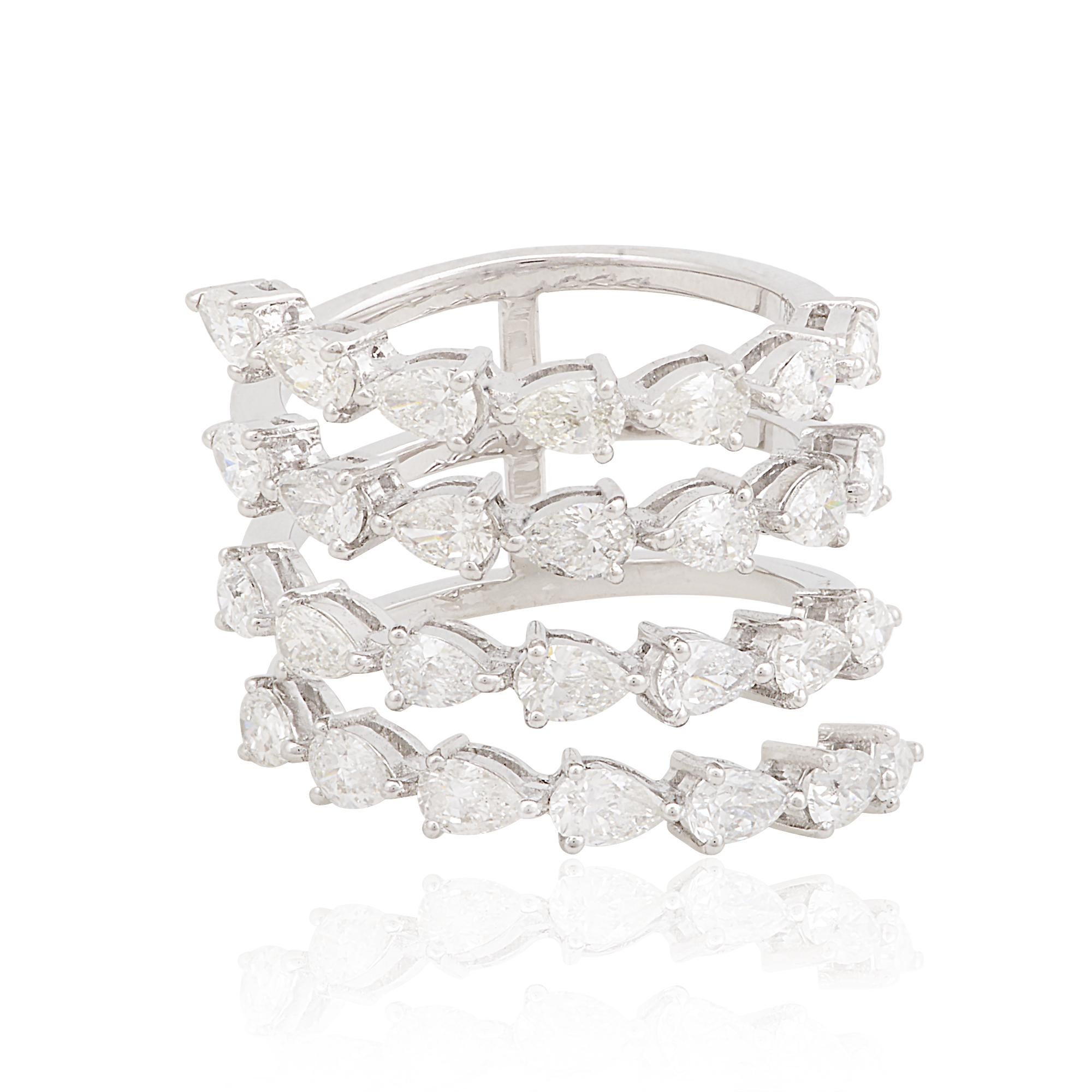Modern 3 Carat SI Clarity HI Color Pear Brilliant Cut Diamond Wrap Ring 18k White Gold For Sale