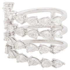 3 Carat SI Clarity HI Color Pear Brilliant Cut Diamond Wrap Ring 18k White Gold