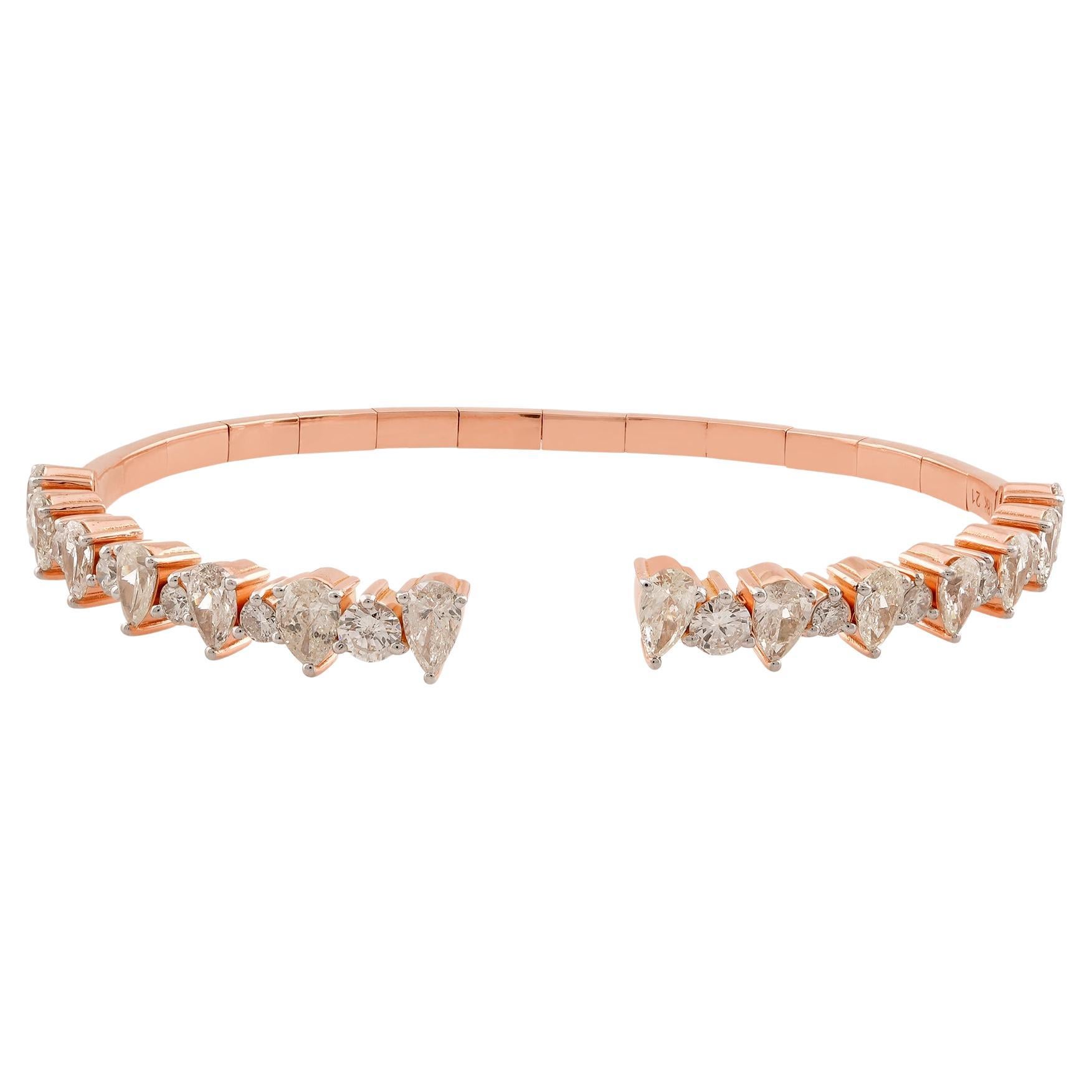 Bracelet manchette en or rose 18 carats avec diamants taille poire de 3 carats de pureté SI en vente