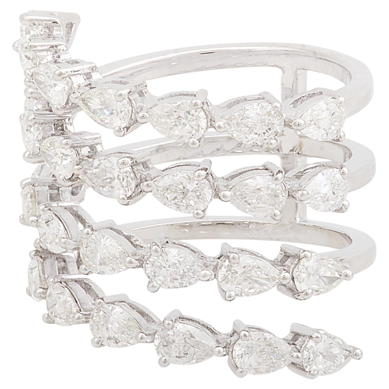 3 Carat SI Clarity HI Color Pear Diamond Wrap Ring 18k White Gold Fine Jewelry