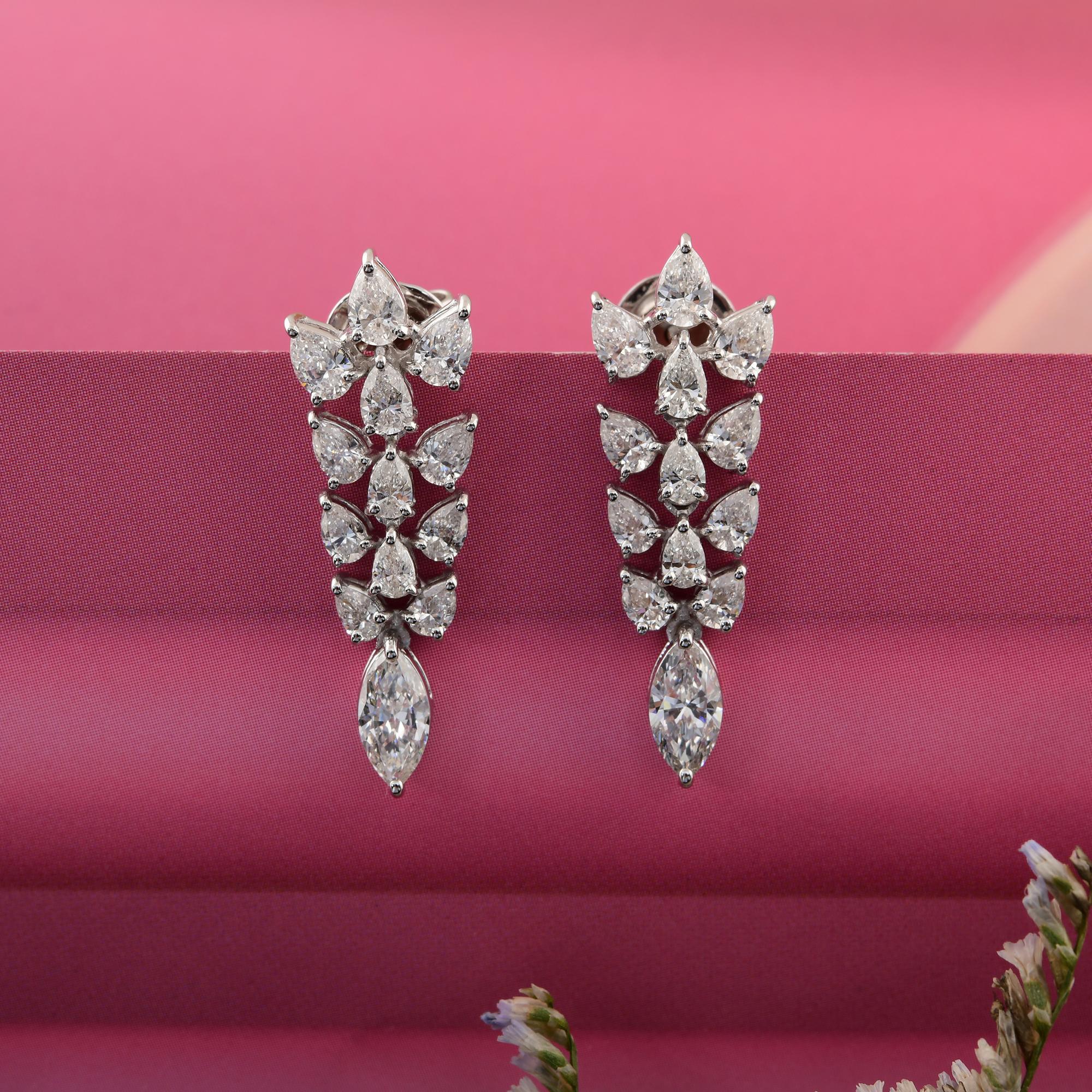Modern 3 Carat SI Clarity HI Color Pear Marquise Diamond Earrings 14 Karat White Gold For Sale