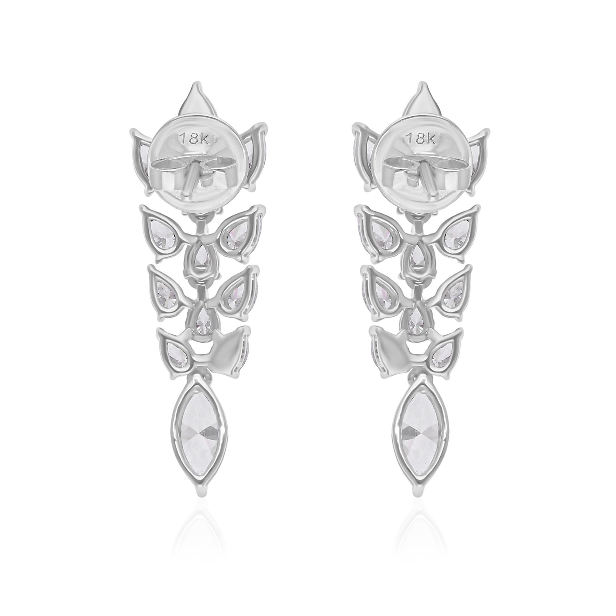 Pear Cut 3 Carat SI Clarity HI Color Pear Marquise Diamond Earrings 14 Karat White Gold For Sale