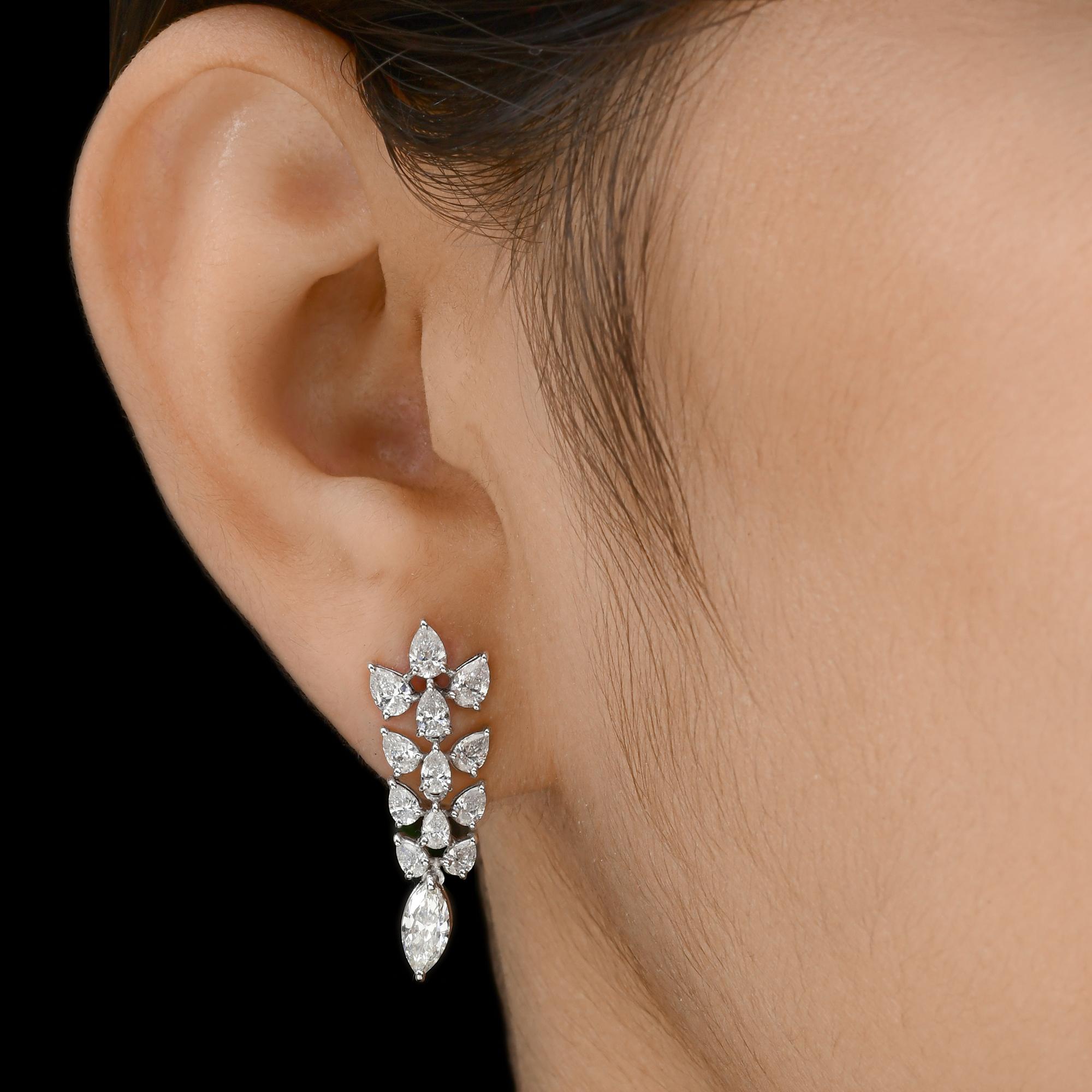 3 Carat SI Clarity HI Color Pear Marquise Diamond Earrings 14 Karat White Gold In New Condition For Sale In Diera, Dubai