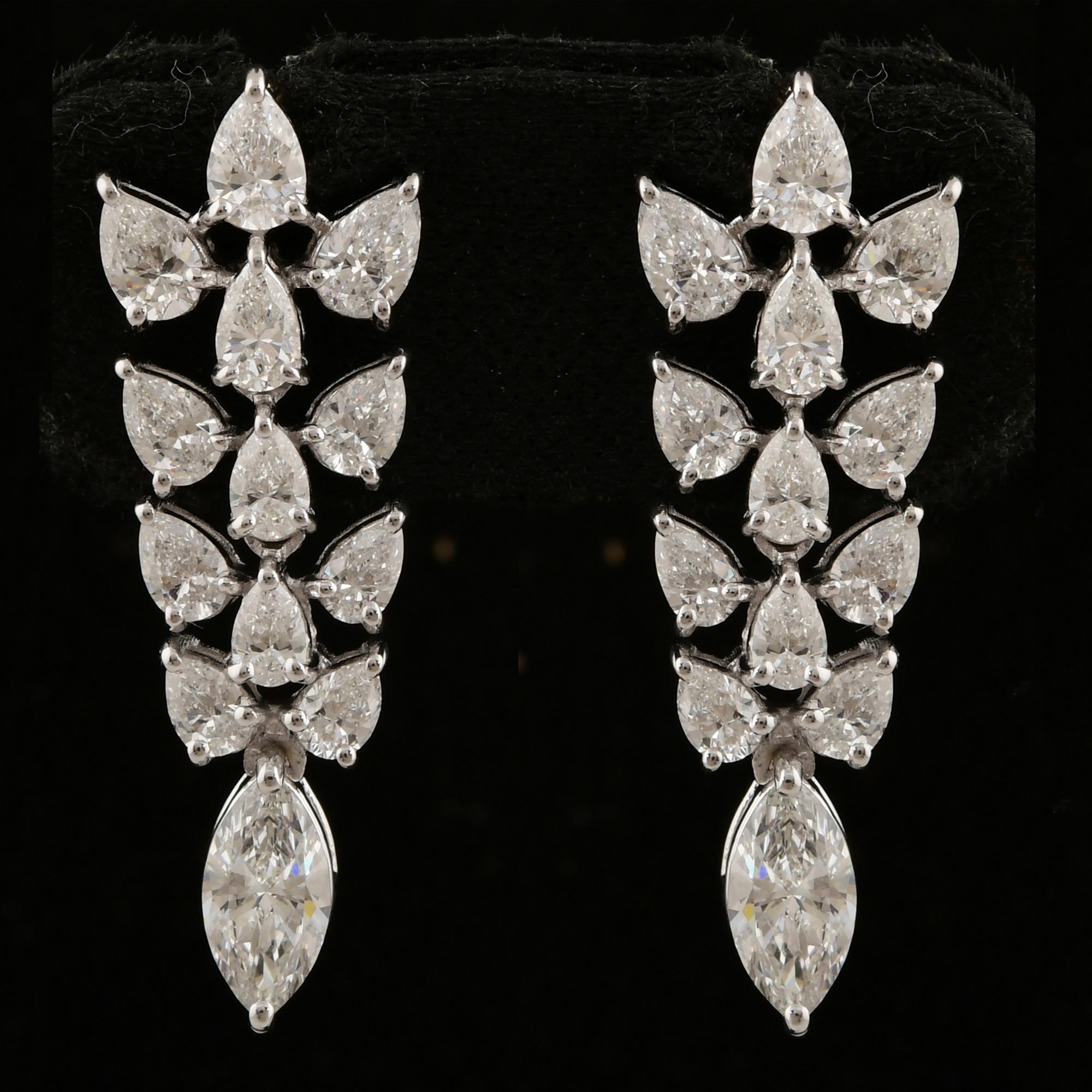 Women's 3 Carat SI Clarity HI Color Pear Marquise Diamond Earrings 18 Karat White Gold For Sale