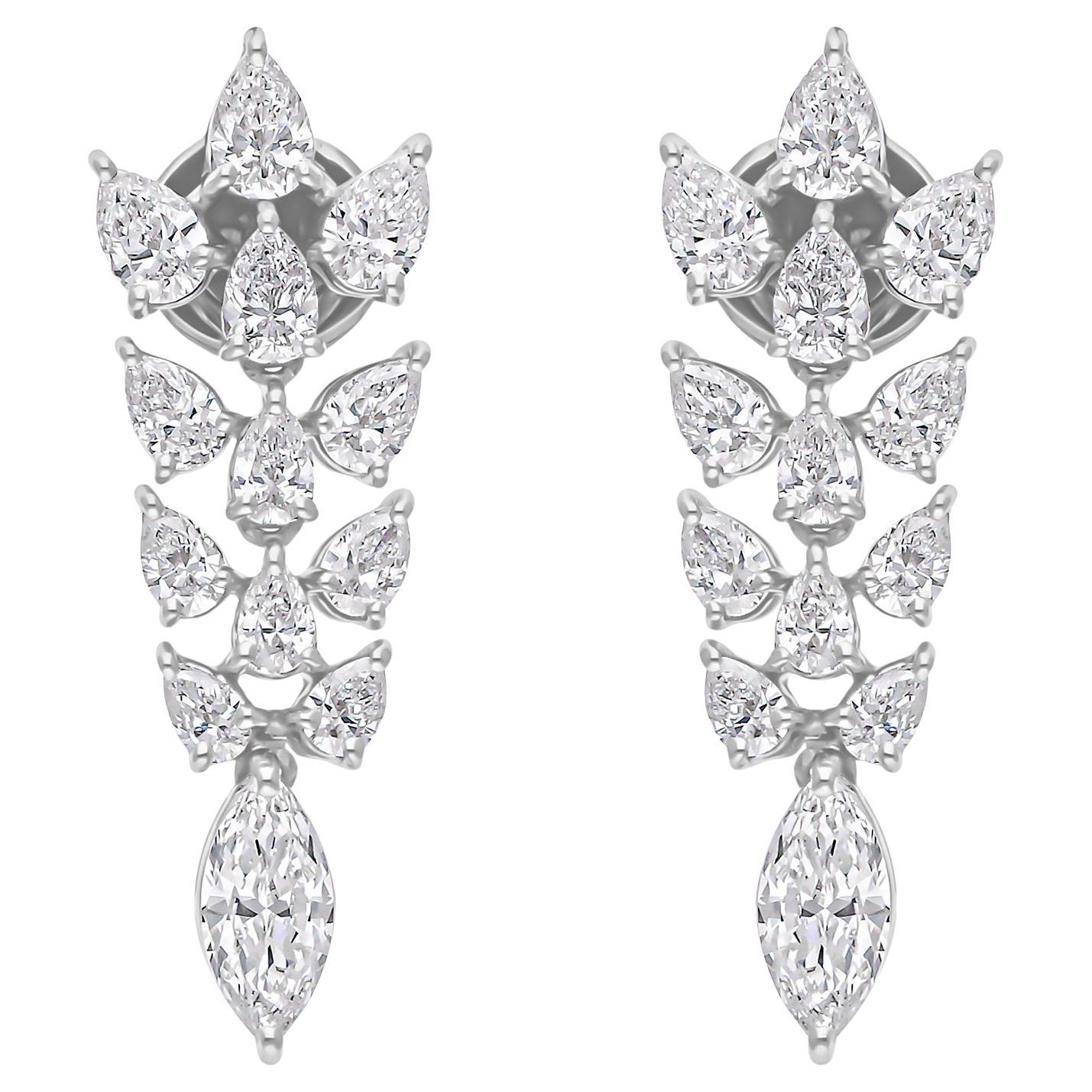 3 Carat SI Clarity HI Color Pear Marquise Diamond Earrings 18 Karat White Gold