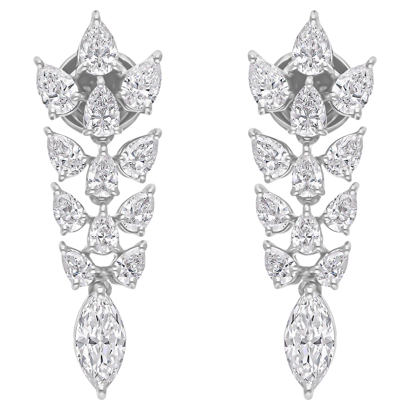 3 Carat SI Clarity HI Color Pear Marquise Diamond Earrings 18 Karat White Gold