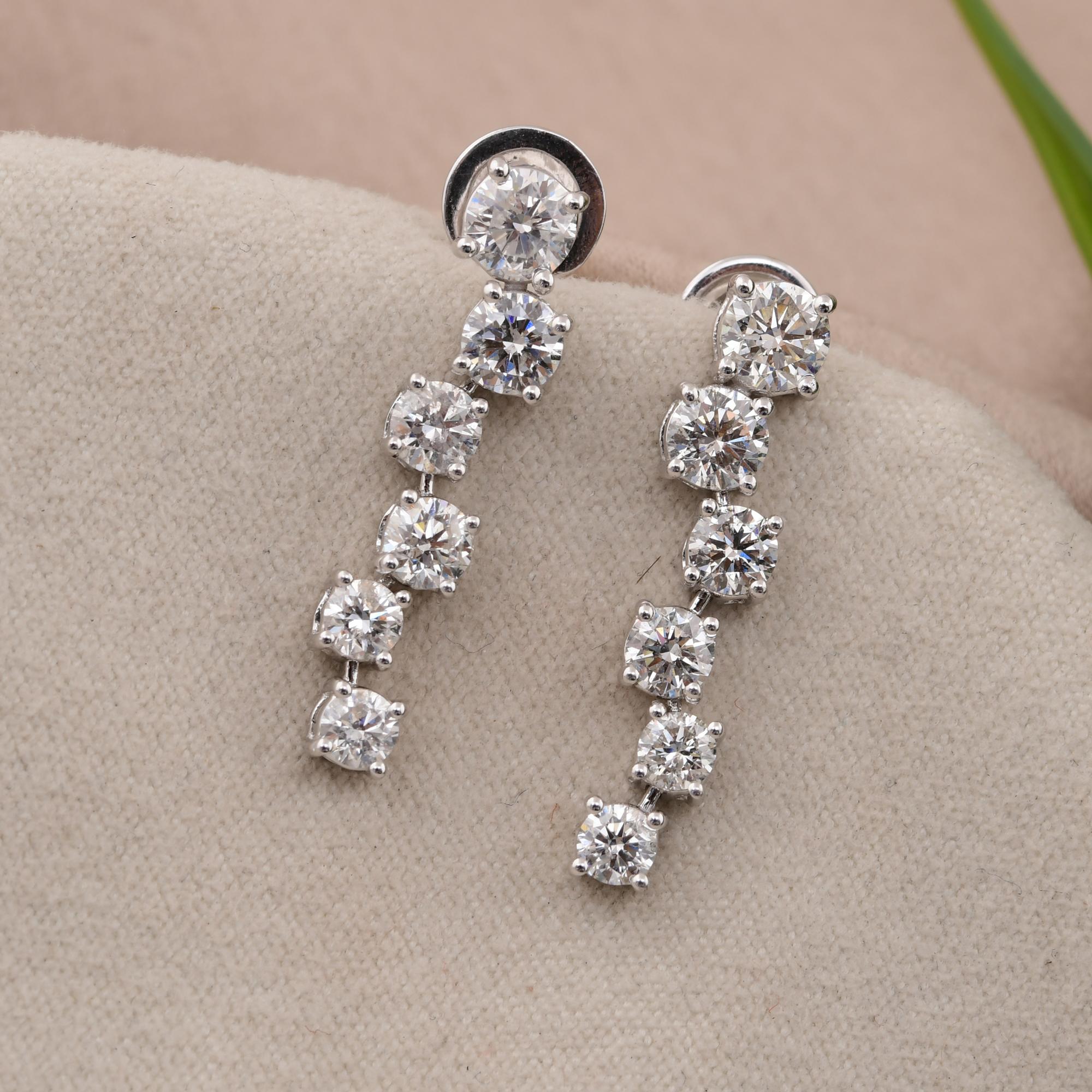 Round Cut 3 Carat SI Clarity HI Color Round Brilliant Cut Diamond Earrings 18k White Gold For Sale