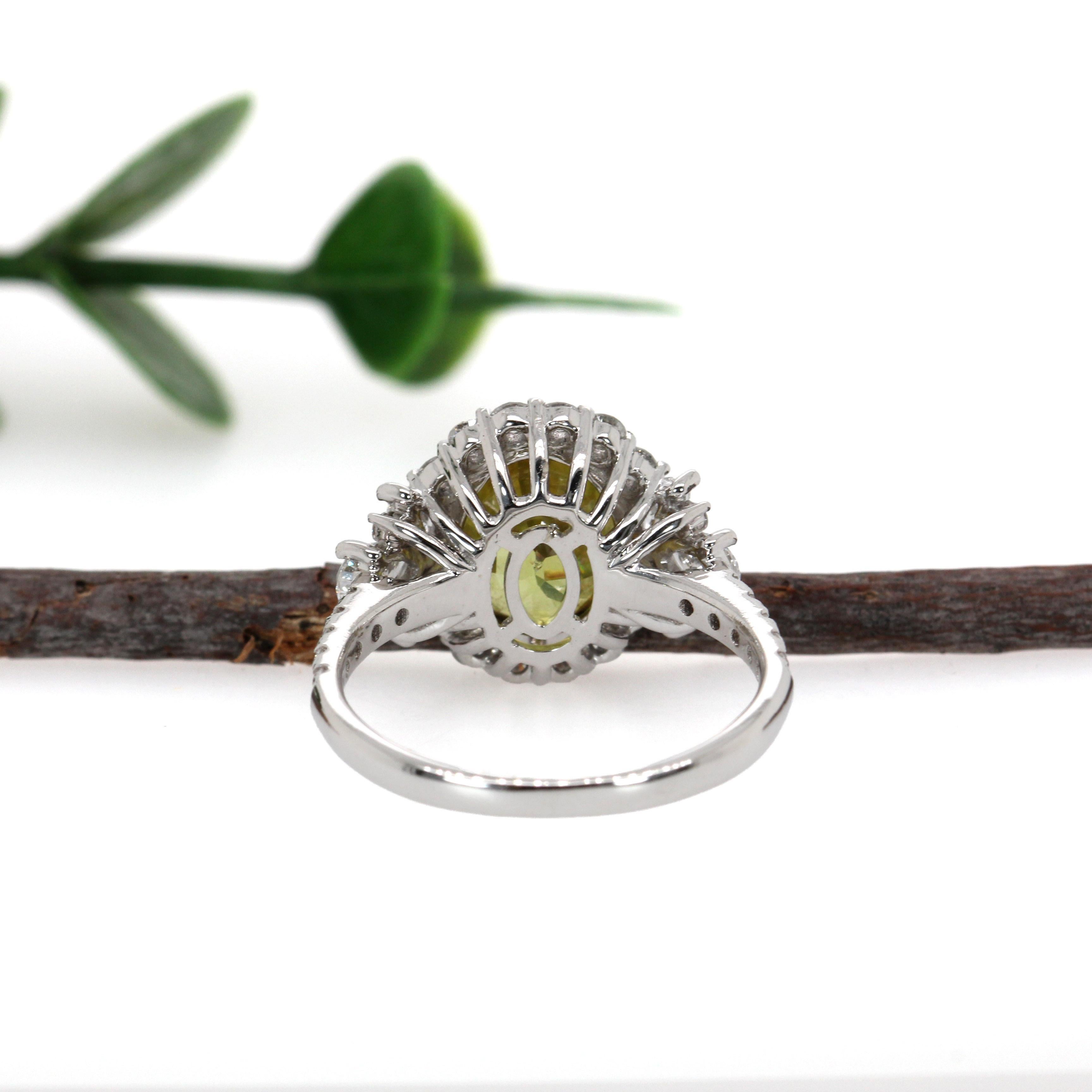 Women's 3 Carat Sphene Ring with Natural Diamonds in Solid 14K White Gold  OV 10x8mm For Sale