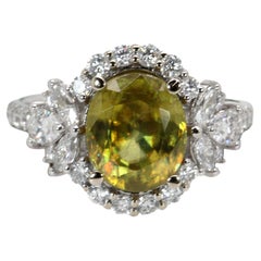 Anello di sfene da 3 carati con diamanti naturali in oro bianco massiccio 14K  OV 10x8mm