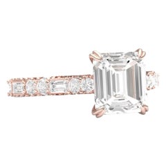 3 Carat Square Emerald Cut Diamond Engagement Ring Rose Gold GIA Certified