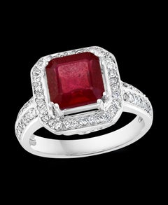 3 Carat Square Treated Ruby and Diamond 14 Karat White Gold Ring