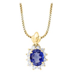 Pendentif ou collier en or jaune 14 carats avec tanzanite de 3 carats et diamants de 1 carat