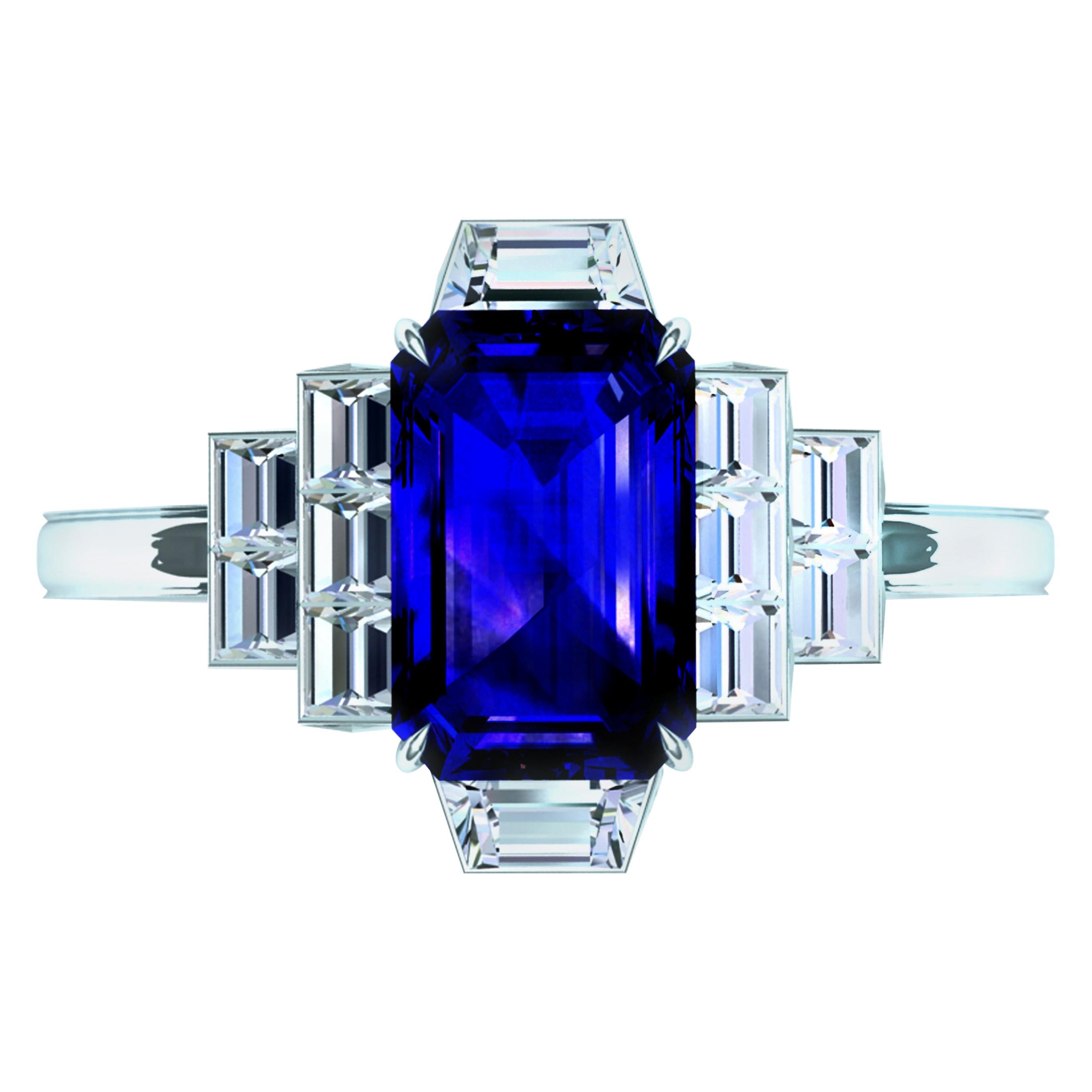 3 Carat Tanzanite and Diamond Platinum Cocktail Ring For Sale