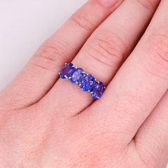 3 Carat Tanzanite Band, 14 Karat White Gold Four-Stone Ring Oval Tanzanite Gem