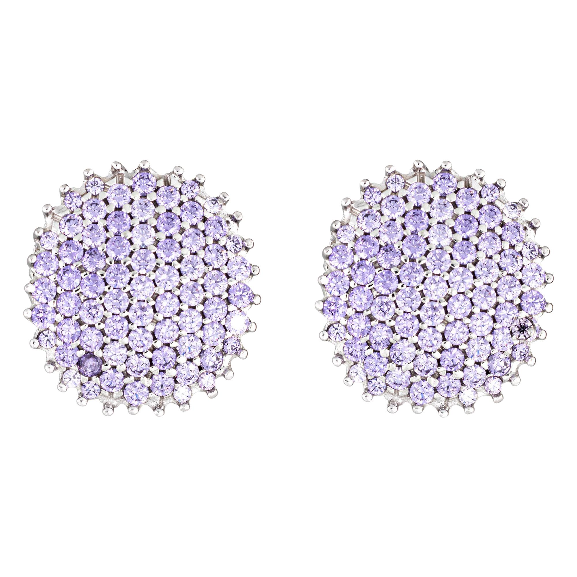 3 Carat Tanzanite Earrings Estate 14 Karat Gold Clip-On Backings Round Pave Set For Sale