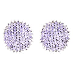 Pendientes de tanzanita de 3 quilates en oro de 14 quilates con fornitura de clip Juego redondo con pavé
