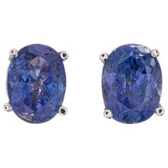 3 Carat Tanzanite Stud Earrings Estate 14 Karat Gold Oval Faceted Fine Jewelry