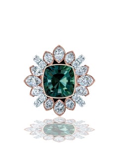 3 Carat Teal Green Sapphire and Diamond Cocktail Ring