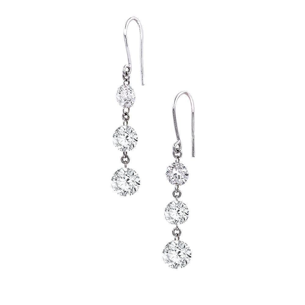 3 Carat Total Dazzling Diamond Drop Earrings Handcrafted in 14 Karat White Gold In New Condition For Sale In Little Neck, NY