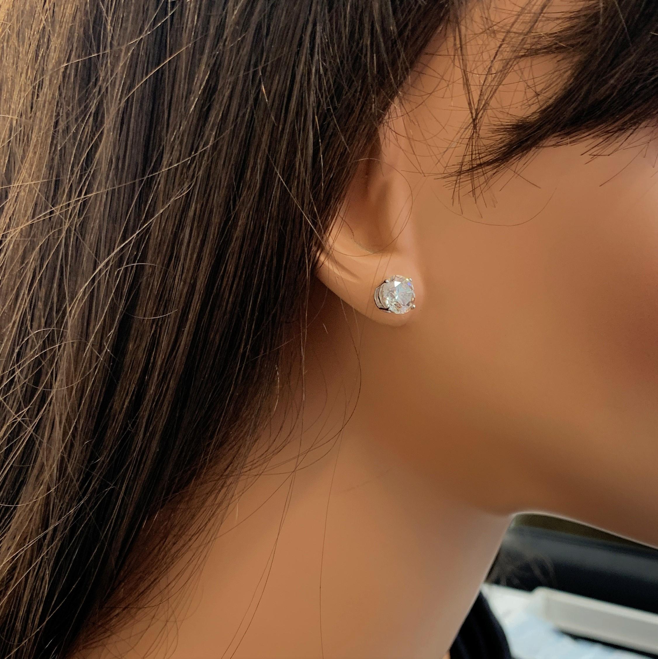 Round Cut 3 Carat Total Diamond Stud Earrings in 14k White Gold