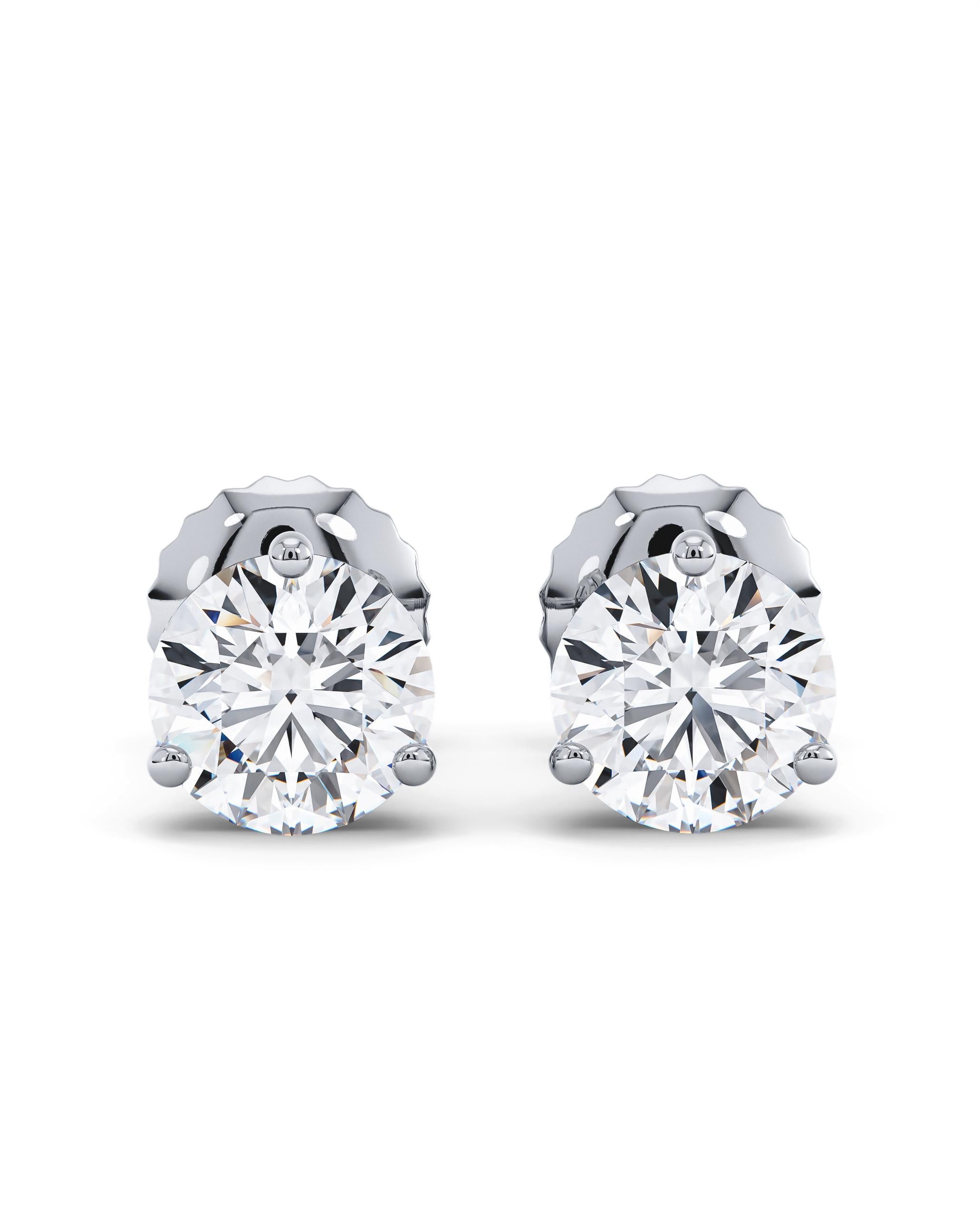 Women's 3 Carat Total Diamond Weight Natural Diamond Stud Earrings with Screwbacks For Sale
