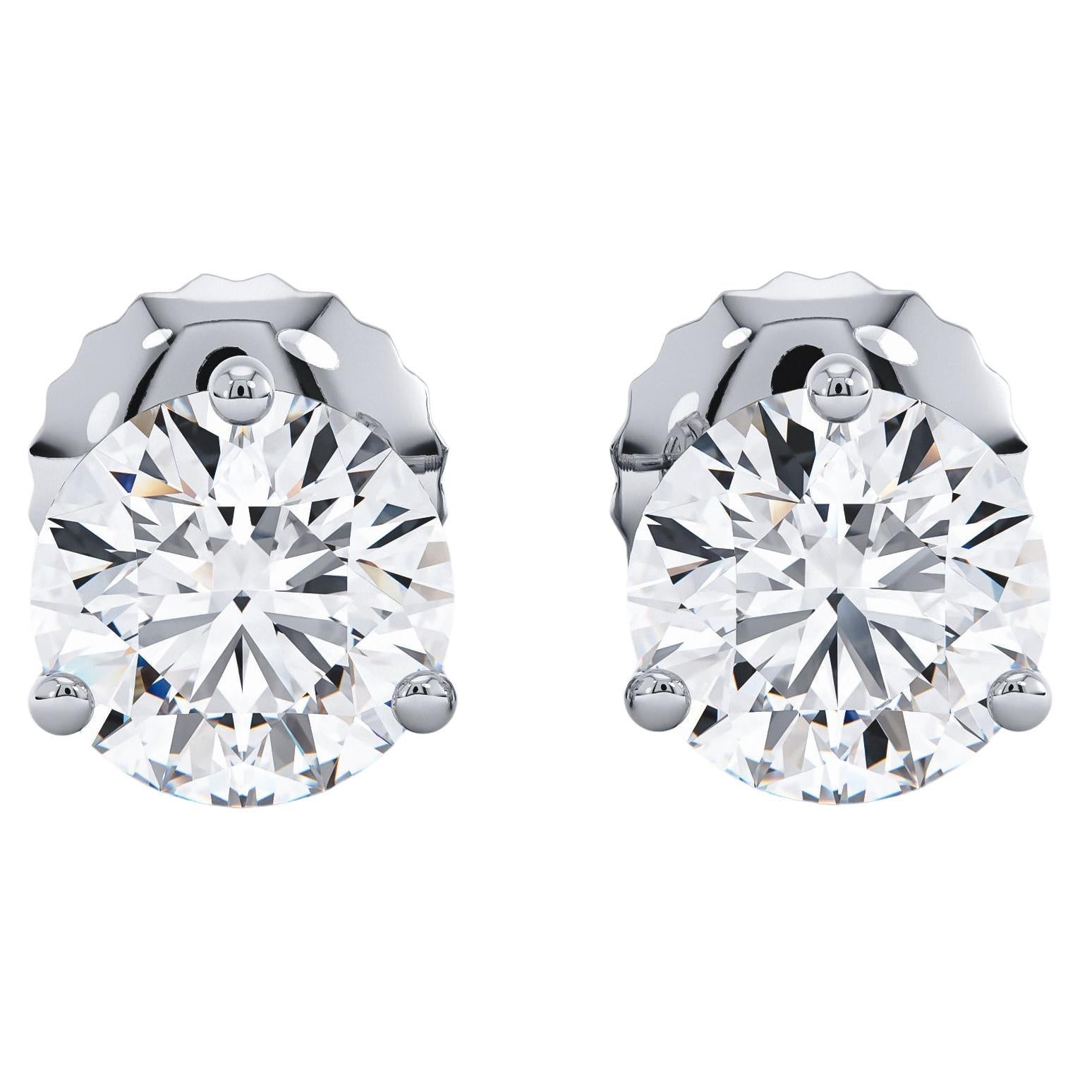 3 Carat Total Diamond Weight Natural Diamond Stud Earrings with Screwbacks For Sale