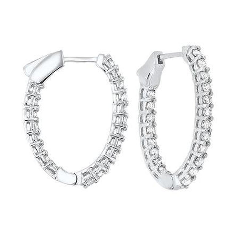 Aros redondos con diamantes de 3 quilates de peso total dentro-fuera en oro blanco de 14 quilates