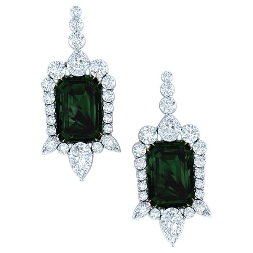3 Carat Tourmaline and Diamond Platinum and Yellow Gold Drop Earrings For Sale