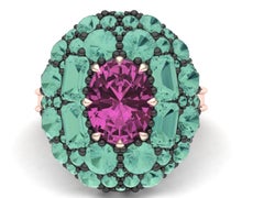 3 Carat Tourmaline and Diamond Silver and Rose Gold Ring
