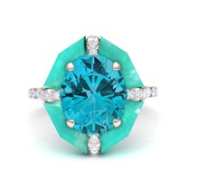 3 Carat Turquoise and Apatite Diamond Rose Gold Ring