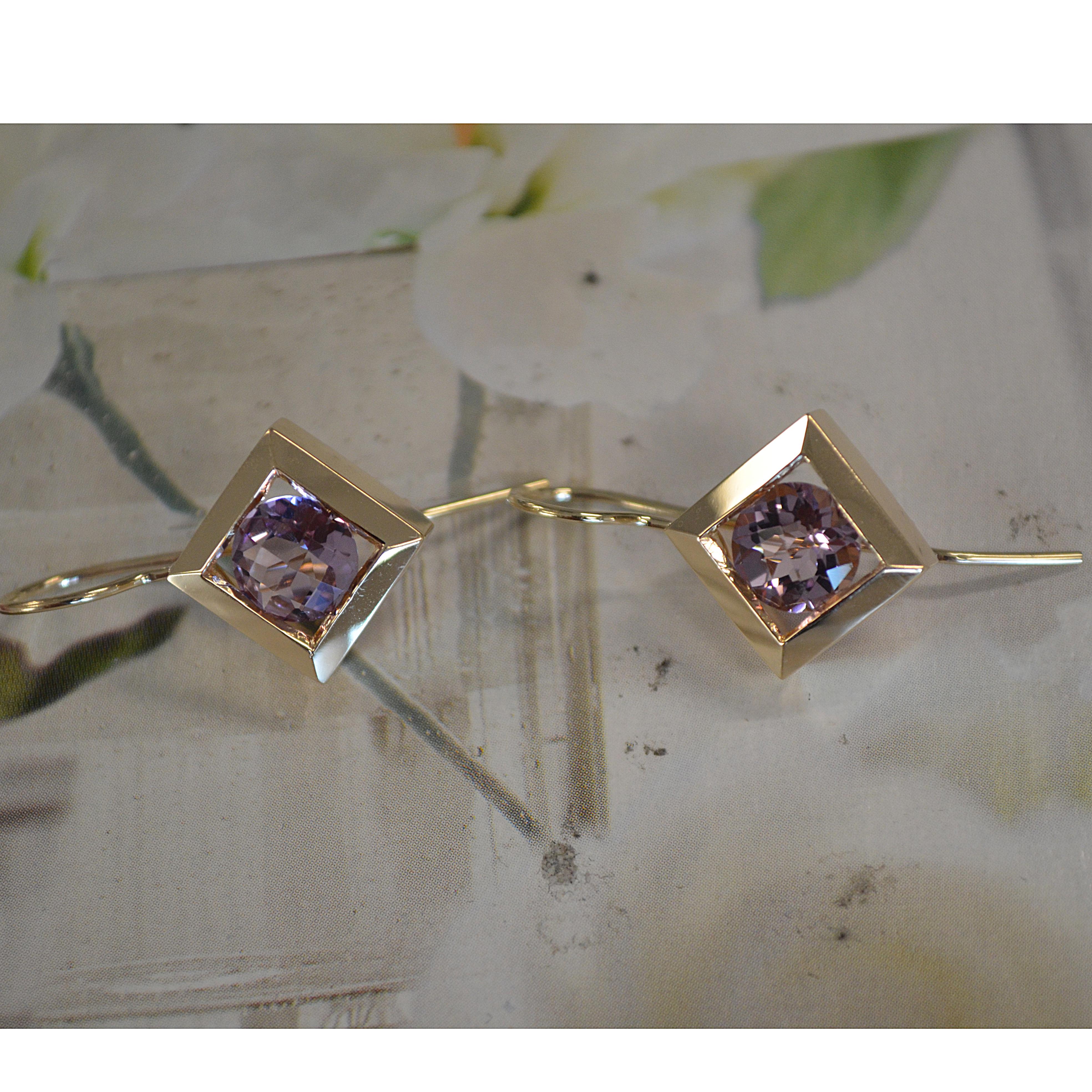 Modern 3 Carat TW Approximate Purple Amethyst Gold Ear Rings, Ben Dannie Design For Sale