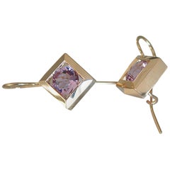 3 Carat TW Approximate Purple Amethyst Gold Ear Rings, Ben Dannie Design