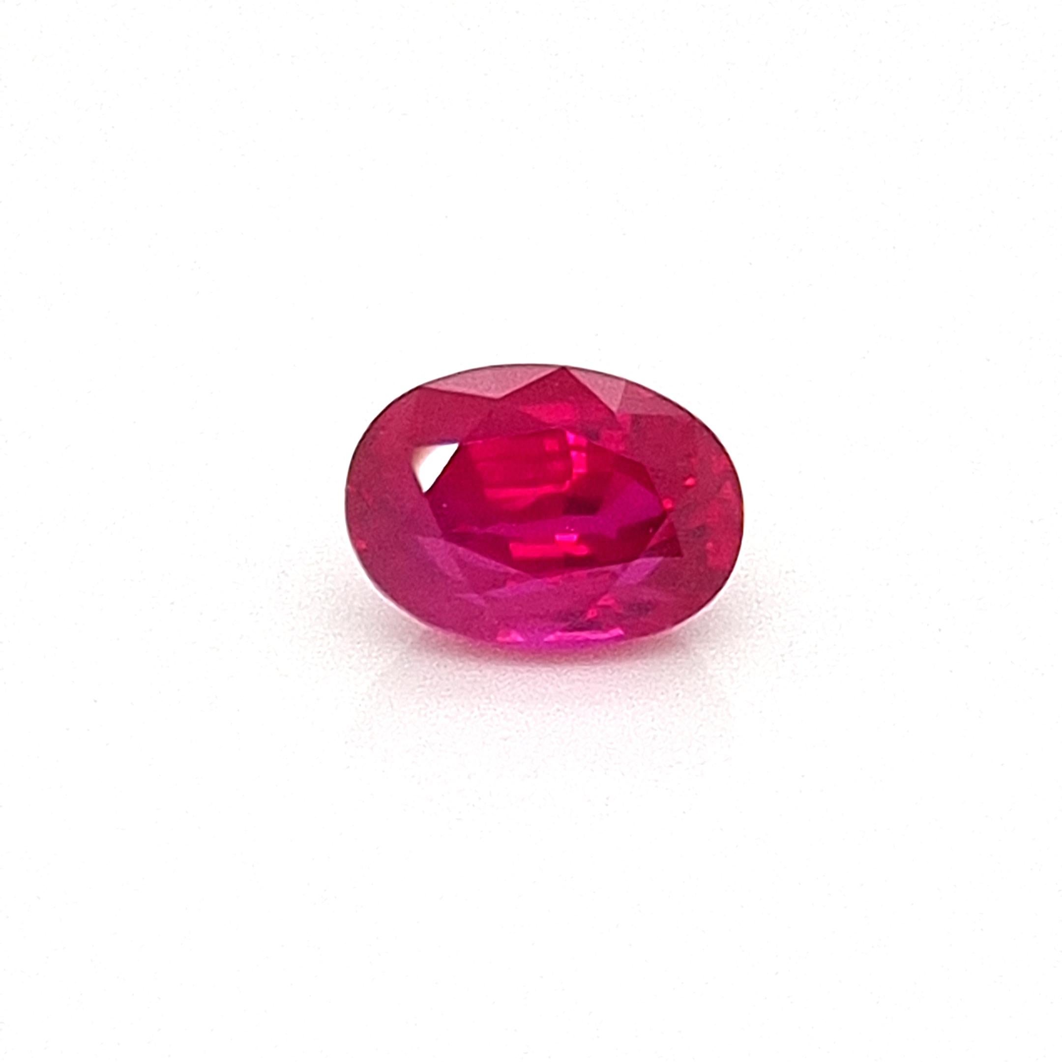 A 3 carat unheated Burmese 'Pigeons Blood' Red Ruby. 

This rare and very fine ruby is a superb gemstone befitting of any exceptional collection. 

The Ruby is an Oval shape, with a classic Pinkish Red color typical of Rubies that originate from the