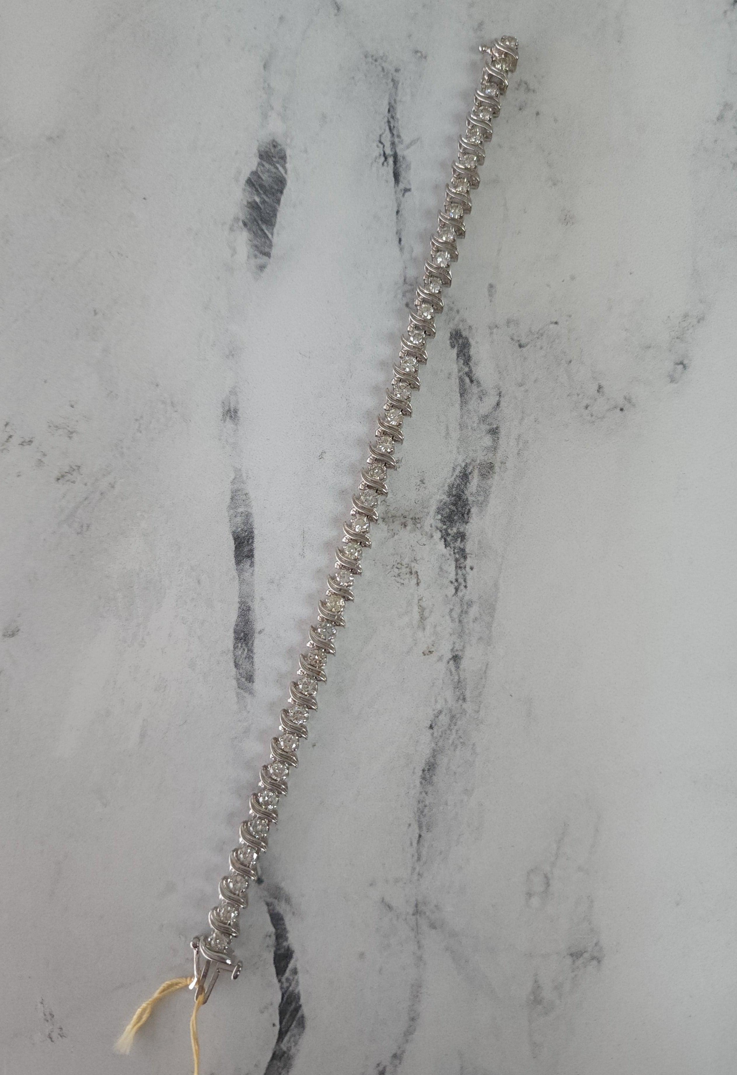 3 Karat Vintage S-Stil Diamant-Tennisarmband 14k Weißgold im Zustand „Neu“ im Angebot in Sugar Land, TX