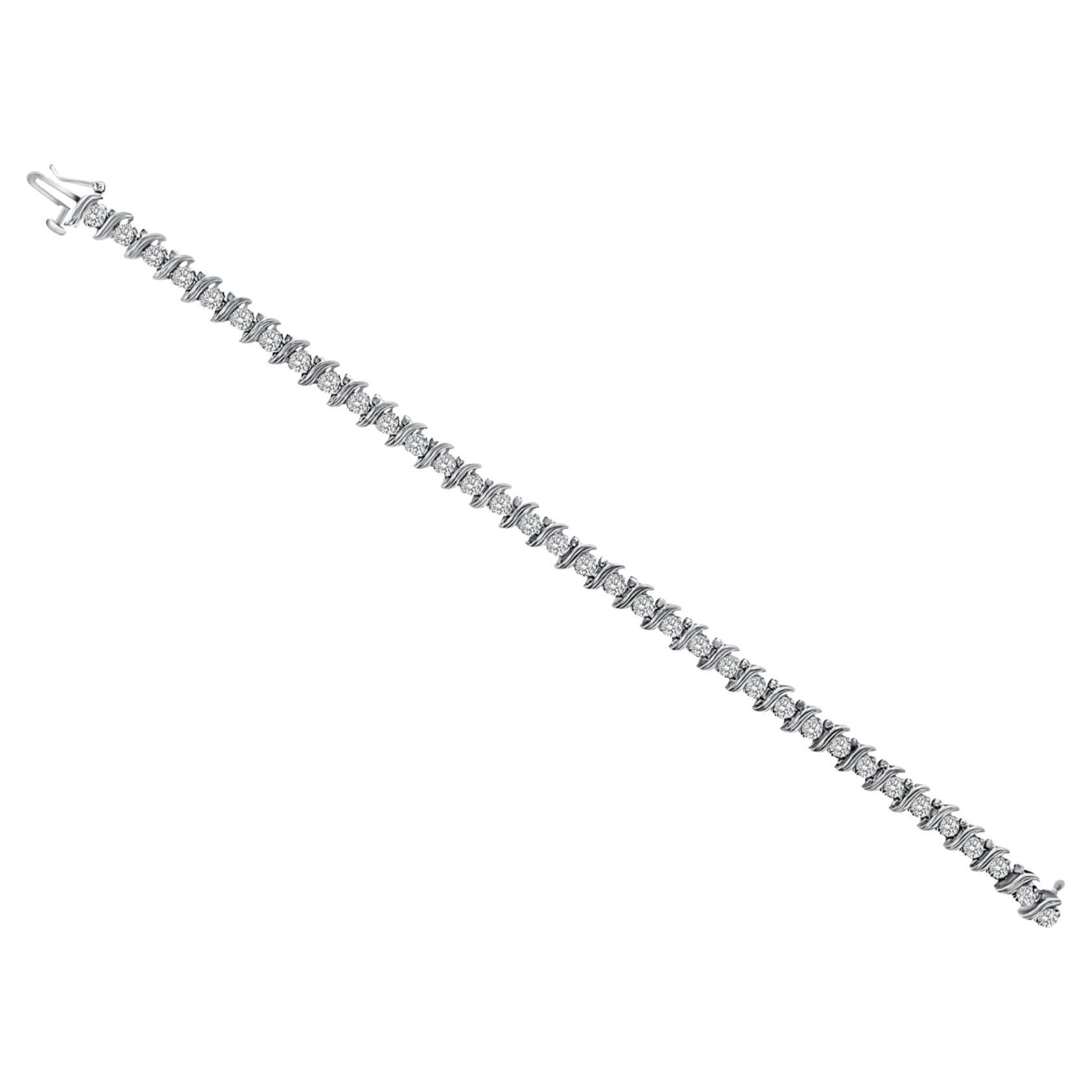 3 Carat Vintage S Style Diamond Tennis Bracelet 14k White Gold