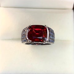 3 Carat Vivid Red Spinel Ring with Blue Sapphires 18 Karat Gold