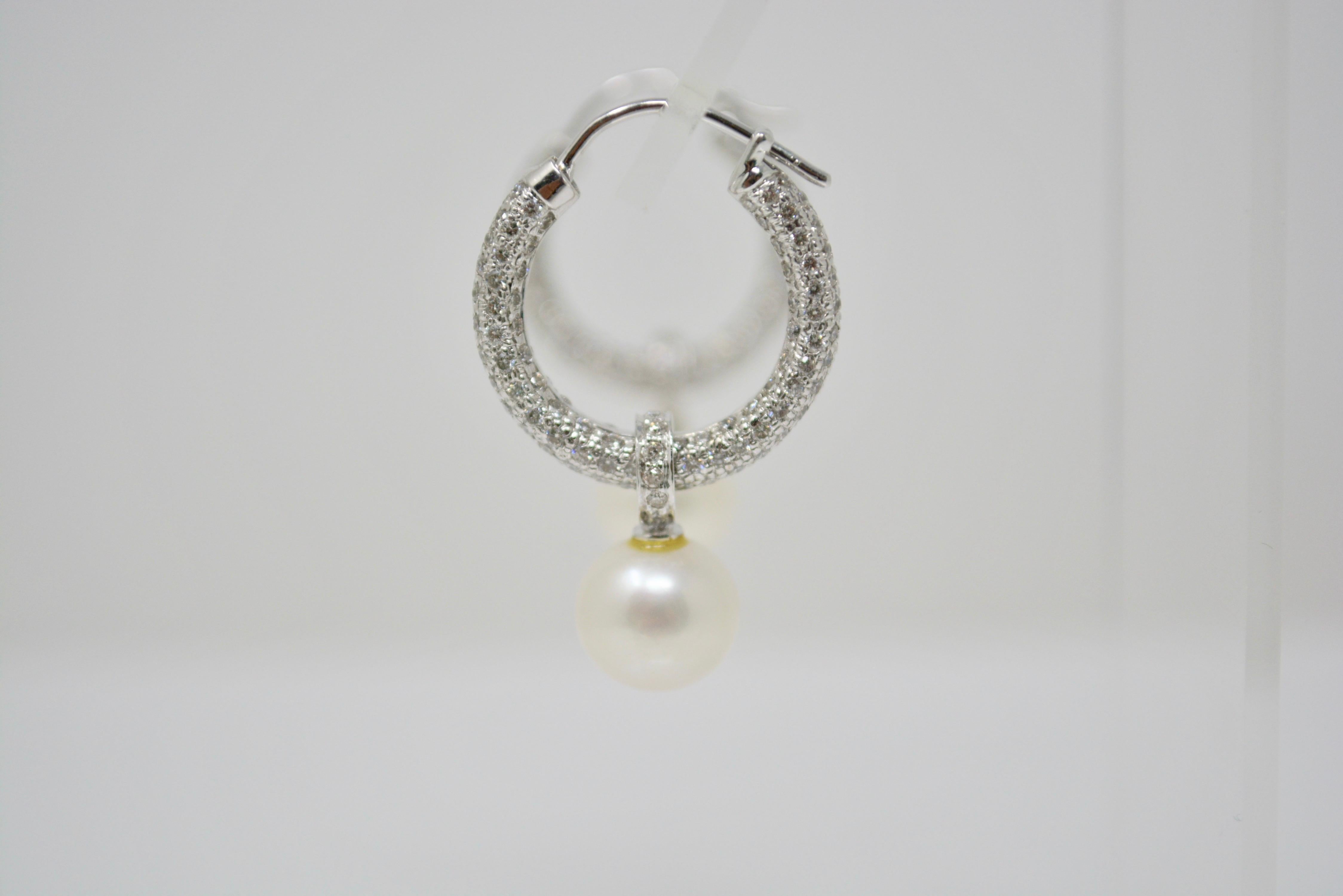 3 Carat White Diamond and South Sea Pearl Detachable Hoop Earrings in 18 Karat In New Condition In New York, NY