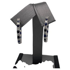 3 Carat White Gold Blue Sapphire and White Diamond Hoop Earrings