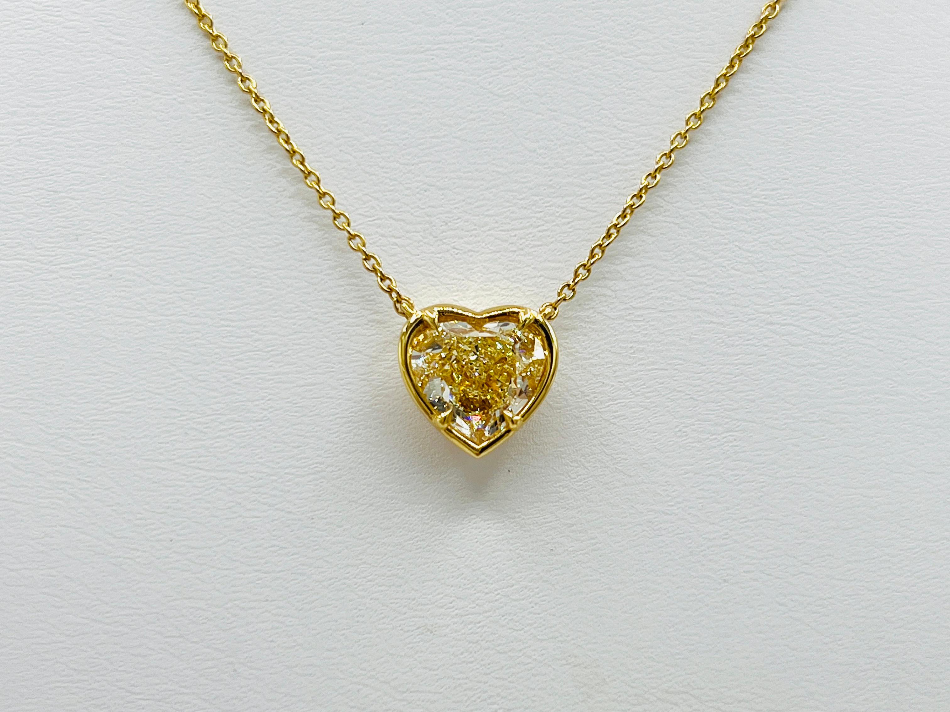 3 Carat Yellow Diamond Heart Bezel Pendant Necklace in 18K Yellow Gold 1