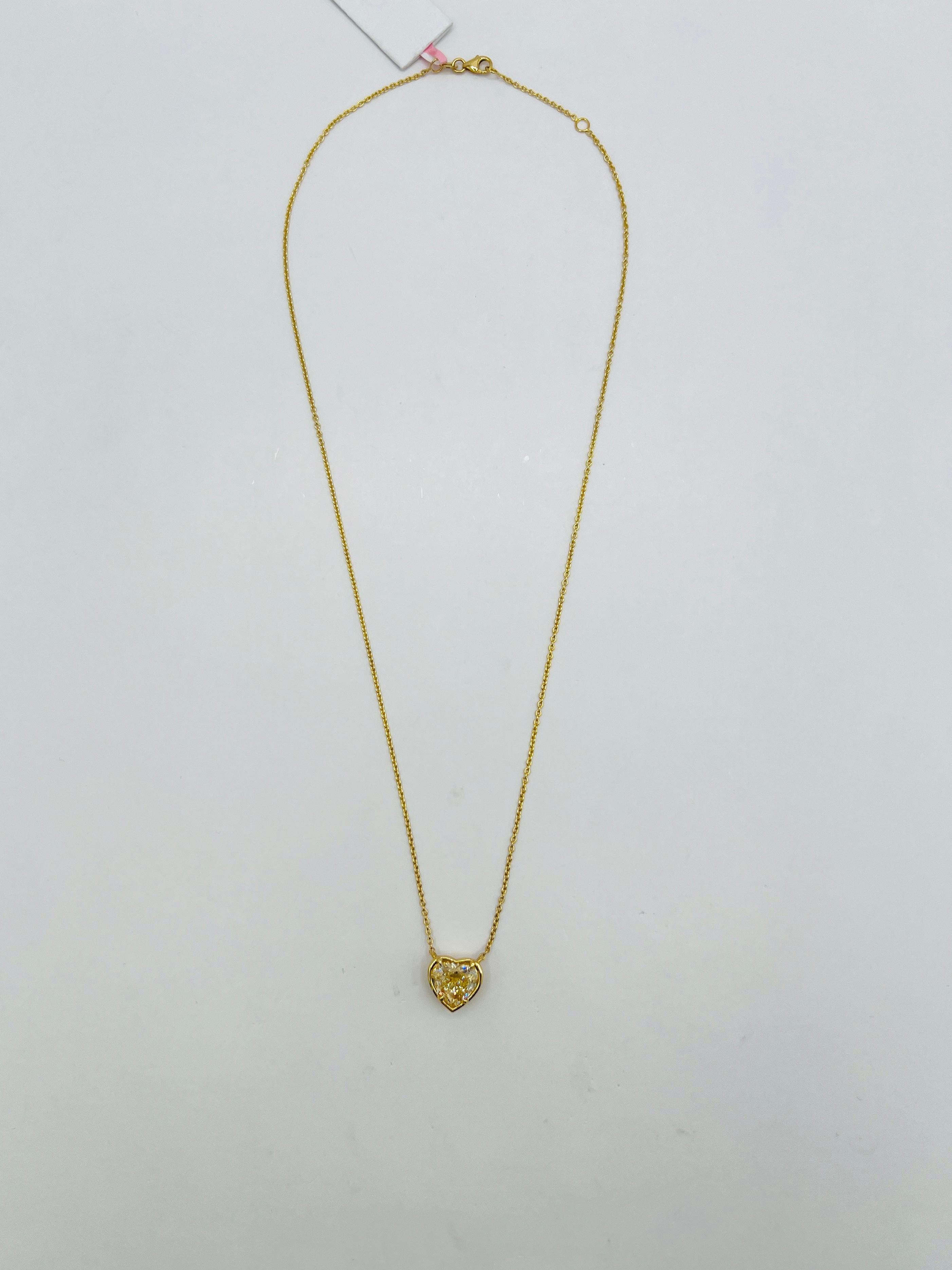 3 Carat Yellow Diamond Heart Bezel Pendant Necklace in 18K Yellow Gold 2