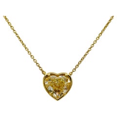 3 Karat Gelber Diamant-Herz-Lünette-Anhänger-Halskette aus 18 Karat Gelbgold
