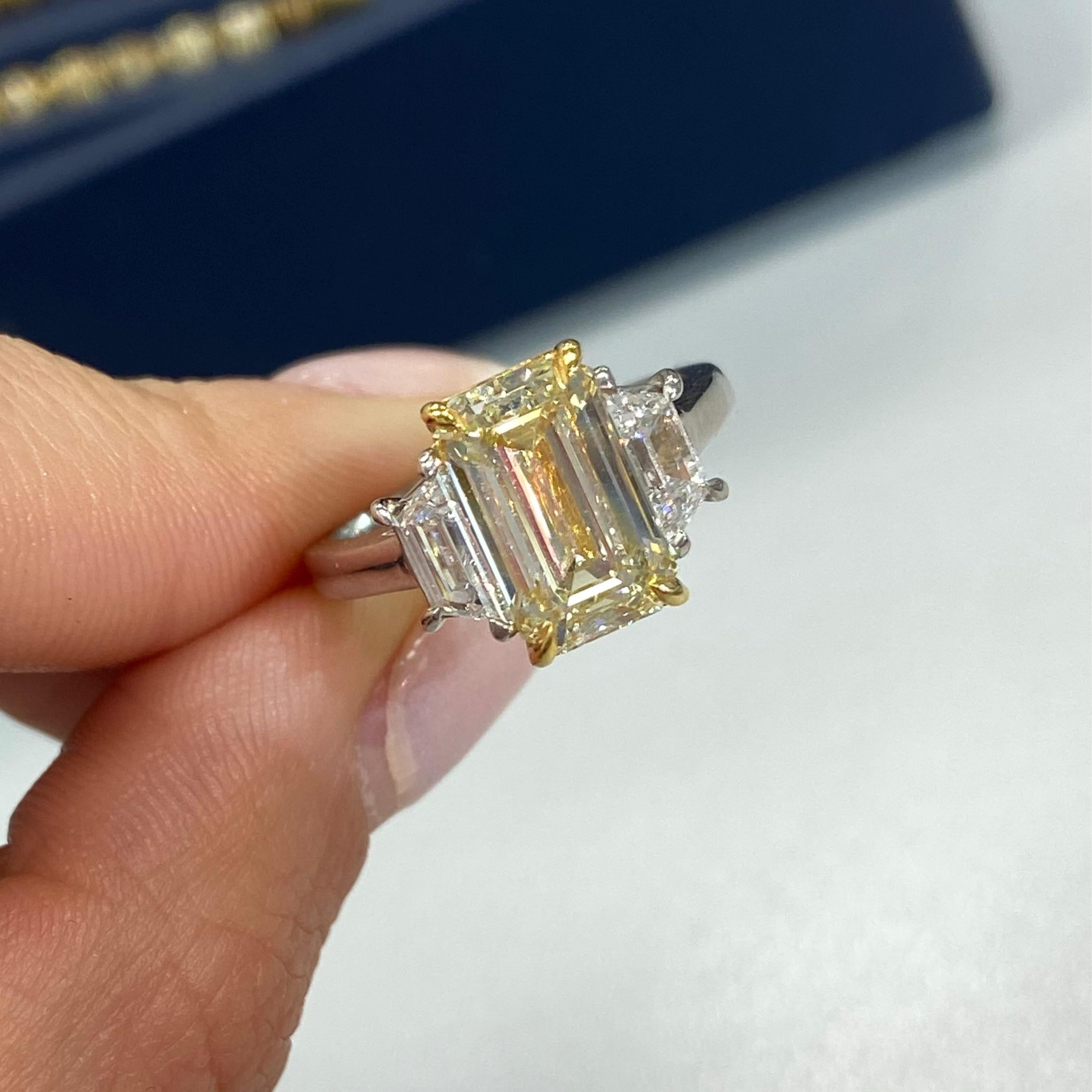 Women's 3 Carat Yellow Emerald Cut Diamond Engagement Ring