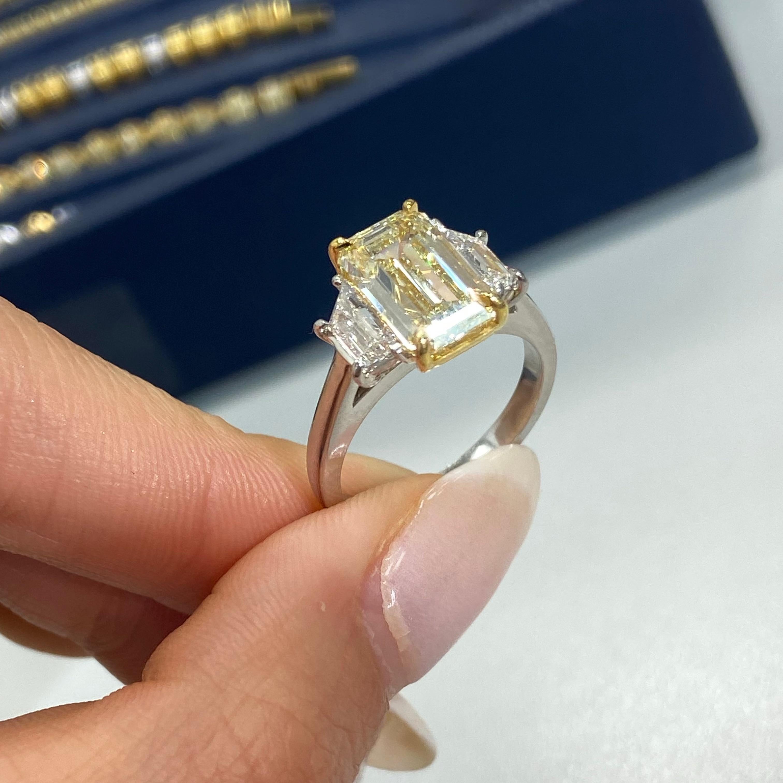 3 Carat Yellow Emerald Cut Diamond Engagement Ring 1