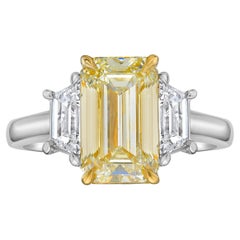 3 Carat Yellow Emerald Cut Diamond Engagement Ring