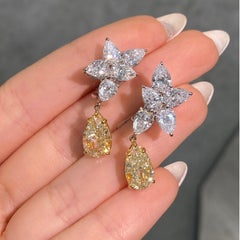 3 Carat Yellow Pear Diamond Glamorous Cluster Earrings
