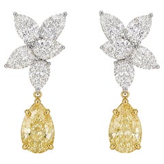 3 Carat Yellow Pear Diamond Glamorous Cluster Earrings