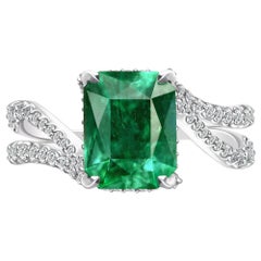 3 Carat Zambian Emerald Diamond 18 Karat White Gold Ring